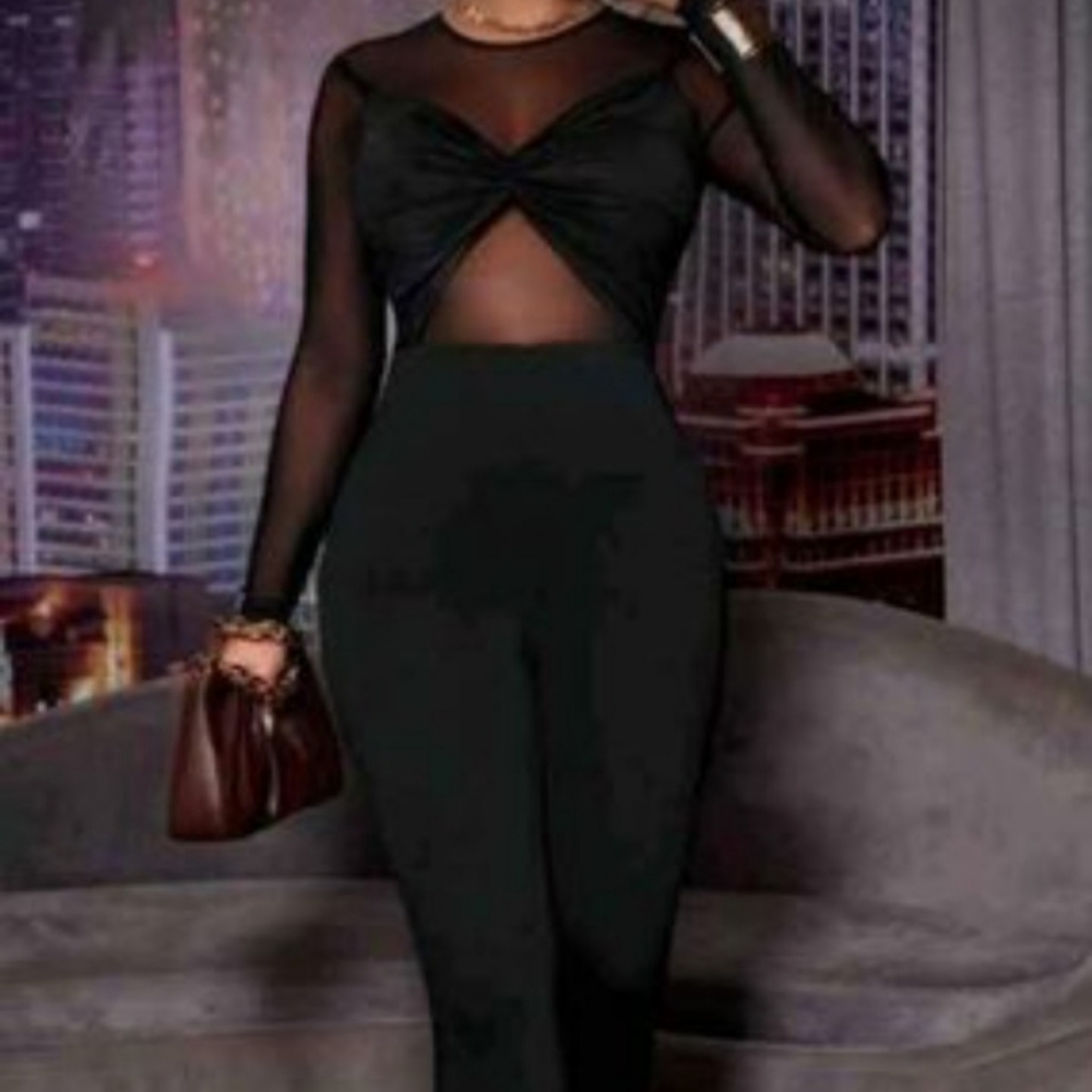 New Contrast Mesh Unitard Jumpsuit (Medium Size)